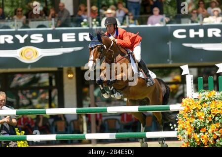 The North American, Spruce Meadows 2006, Chrysler Classic Derby, Richard Spooner (USA) Reiten Cristallo Stockfoto