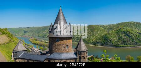 Jugendherberge Schloss Stahleck, Jugendschloss Stahleck, Bacharach am Rhein, UNESCO-Welterbe Kulturlandschaft Oberes Mittelrheintal, Weltkulturerbe, Rheinland-Pfalz, Deutschland, Europa Stockfoto