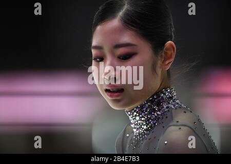 Tallinn, Estland. März 2020. Haein LEE aus Korea, während Des Ladies Short Program bei den ISU World Junior Figure Skating Championats 2020 in der Tondiraba Ice Hall, am 06. März 2020 in Tallinn, Estland. Credit: Raniero Corbelletti/AFLO/Alamy Live News Stockfoto