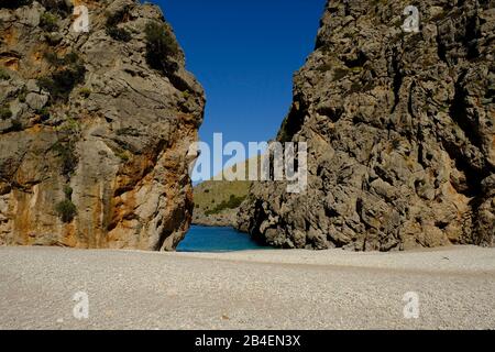 Der Canyon Torrent de Pareis in Sa Calobra in der Serra de Tramuntana, Mallorca, Balearen, Spanien Stockfoto