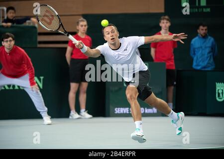 Düsseldorf, Deutschland. März 2020. Tennis, Herren, Davis Cup - Qualifikation, Deutschland - Weißrussland: Kohlschreiber (Deutschland) - Gerassimow (Weißrussland). Philipp Kohlschreiber in Aktion. Kredit: Federico Gambarini / dpa / Alamy Live News Stockfoto