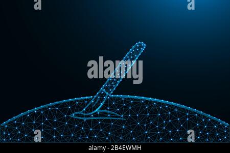 Chirurgischer Eingriff aus Punkten und Linien auf dunkelblauem Hintergrund, Darstellung des Polygonalvektors in Scalpel-Drahtgittergewebe Stock Vektor