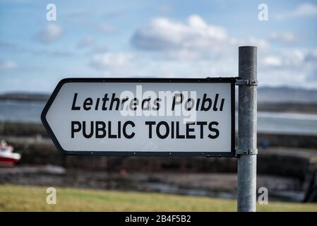 Ein Schild in englischer und irischer Sprache für öffentliche Toiletten Stockfoto