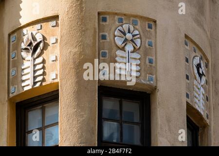 Helsinki, Jugendstil-Architektur im Eira-Viertel, Kointähti-Haus, Pietarinkatu, Erkerfenster, Detail Stockfoto