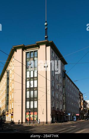 Helsinki, Jugendstil-Architektur im Eira-Viertel, Tehtaankatu/Laivurinkatu Stockfoto