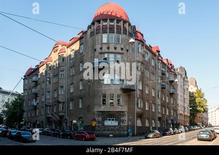 Helsinki, Jugendstil-Architektur im Eira-Viertel, Tehtaankatu, Kapteeninkatu Stockfoto