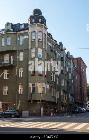 Helsinki, Jugendstilarchitektur im Stadtteil Eira, TarkkÄmpujankatu/Korkeavuorenkatu Stockfoto