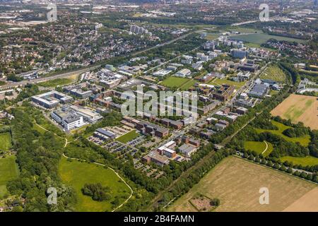 Luftbildarcht-Technologiezentrum an der Universität Dortmund auf der AUTOBAHN A40/Ruhrschnellweg, Dortmund, Ruhrgebiet, Nordrhein-Westfalen, Deutschland Stockfoto