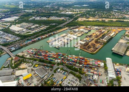 Luftbild vom Dortmunder Hafen mit Containerterminal am Dortmund-Ems-Kanal, Dortmund, Ruhrgebiet, Nordrhein-Westfalen, Deutschland Stockfoto