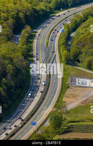 Luftbild zur Autobahnbrücken-Baustelle Brunsbecke Sauerlandlinie Autobahn A45 in Hagen im Ruhrgebiet im Bundesland Nordrhein-Westfalen, Deutschland Stockfoto