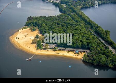 Luftbild des Badeortes Haltern und des Halterner Seenoterfestes in Haltern am See im Naturpark hohe Mark-Westmünsterland im Land Nordrhein-Westfalen, Deutschland Stockfoto