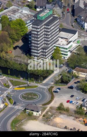 Luftbild der Gemeinde Rathaus Olpe in Olpe im Sauerland im Land Nordrhein-Westfalen, Deutschland. Stockfoto