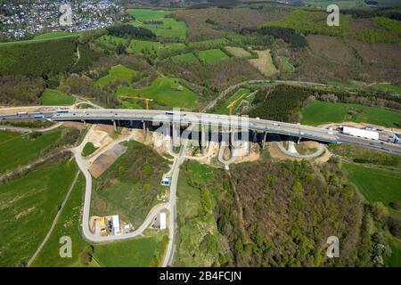 Luftbild der Brückenbaustelle Rinsdorf an der AUTOBAHN A45 Sauerlandlinie bei Wilnsdorf in Nordrhein-Westfalen, Deutschland Stockfoto