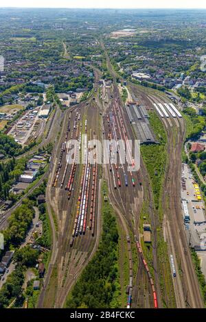 Luftbild Güterbahnhof und Hauptbahnhof Herne mit Rangierbahnhof und Gleisanlage, Herne, Ruhrgebiet, Nordrhein-Westfalen, Deutschland Stockfoto