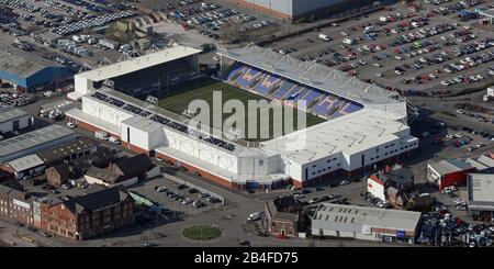 Luftbild des Halliwell Jones Stadium, Heimstadion des Rugby-League-Clubs Warrington Wolves Stockfoto