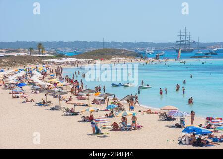 Ses Illetes Strand, Formentera, Balearen, Spanien Stockfoto