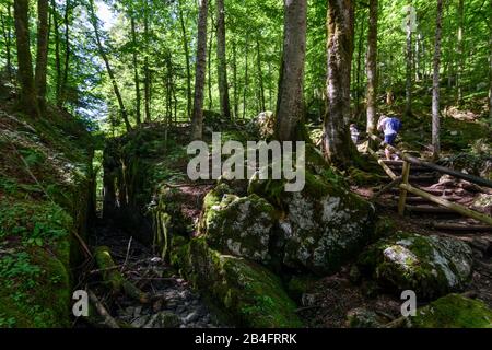 Grundlsee, Rafting-Durchbruch vom Kammersee zum Toplitzsee (Toplitzer See), Blick nach Westen zum Toplitzer See im Ausseerland-Salzkammergut, Steiermark, Styria, Österreich Stockfoto