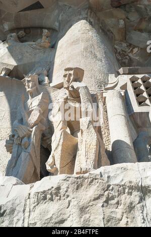 Leidenschaft-Fassade, Sagrada Familia, Barcelona, Katalonien, Spanien Stockfoto