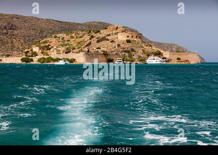 Bootsfahrt von Spinalonga nach Elounda, Griechenland, Crete, Kalydon Stockfoto
