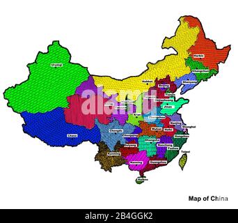 Karte von China: Grafische Darstellung der chinesischen Grafik auf weißem Hintergrund. Stockfoto