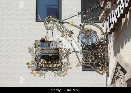 Hängeschild Weisses Brauhaus, Platzl, München, Oberbayern, Bayern, Deutschland, Europa Stockfoto