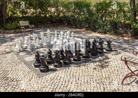 Große Schachfiguren für Spaß im Park Stockfoto