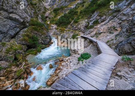 Unterwegs in der Gleirschklamm, Österreich, Tyrol, Scharitz Stockfoto