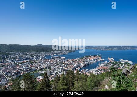 Stadt Bergen, Blick vom Berg Fløyen, Norwegen, Skandinavien, Europa Stockfoto