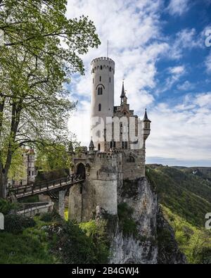 Schloss Lichtenstein, Märchenburg Württembergs, Reutlingen, Baden-Württemberg, Deutschland, Europa Stockfoto