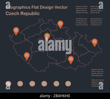 Infografiken Tschechische Republik Kartenumriss, flaches Design, Farbe blau orange Vektor Stock Vektor