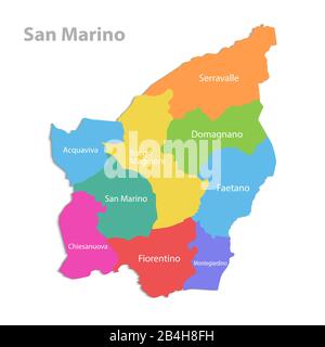 San Marino Karte, administrative Aufteilung, separate einzelne Regionen mit Namen, Farbkarte isoliert auf weißem Hintergrundvektor Stock Vektor