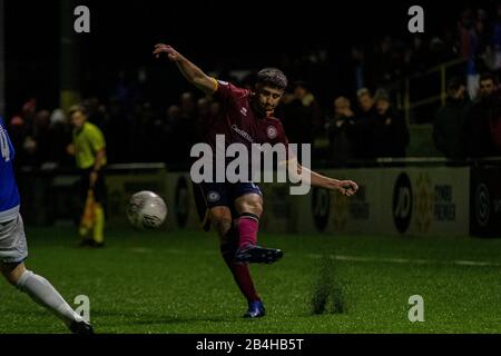 Bridgend, Wales, Großbritannien. März 2020. Penybont/Cardiff Traf Sich am 6. März 2020 im Bryntirion Park im JD Cymru Premier. Kredit: Lewis Mitchell/Alamy Live News Stockfoto