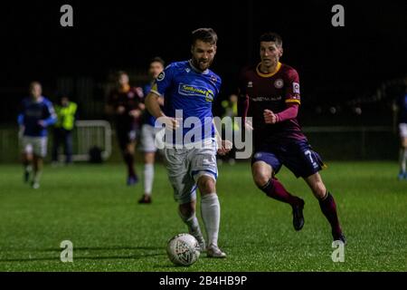 Bridgend, Wales, Großbritannien. März 2020. Penybont/Cardiff Traf Sich am 6. März 2020 im Bryntirion Park im JD Cymru Premier. Kredit: Lewis Mitchell/Alamy Live News Stockfoto