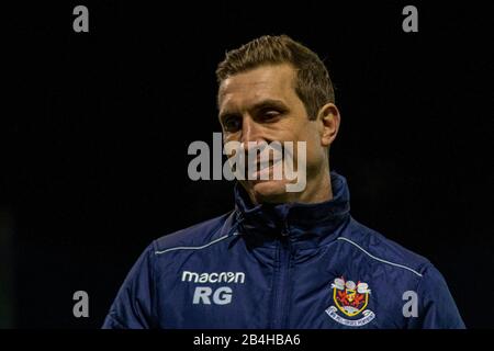 Bridgend, Wales, Großbritannien. März 2020. Penybont Manager Rhys Griffiths auf der Touchline gegen Cardiff Traf. Penybont/Cardiff Traf Sich am 6. März 2020 im Bryntirion Park im JD Cymru Premier. Kredit: Lewis Mitchell/Alamy Live News Stockfoto