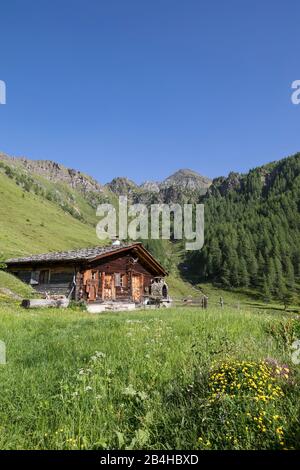 Die Auernigalm im hinsten Astental, Goldberggruppe, Nationalparkregion hohe Tauern, Kärnten, Österreich Stockfoto