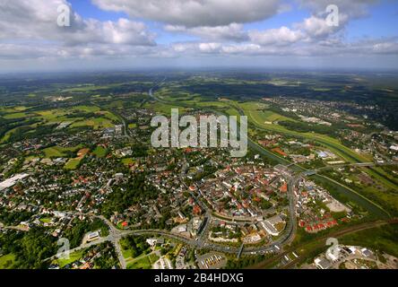 , Dorstener Innenstadt am Wesel-Datteln-Kanal, 23.07.2009, Luftbild, Deutschland, Nordrhein-Westfalen, Ruhrgebiet, Dorsten Stockfoto