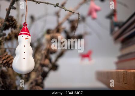 Anhänger des Schneemanns, Dekoration, Weihnachtsdekoration, Glaskugel, Stockfoto