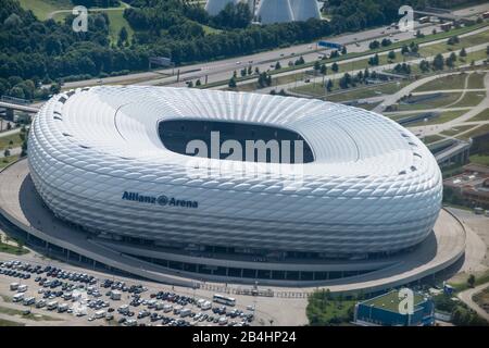 Luftbild Allianzarena, Fußballstadion, FC Bayern München Stockfoto