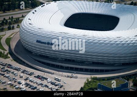 Luftbild Allianzarena, Fußballstadion, FC Bayern München Stockfoto