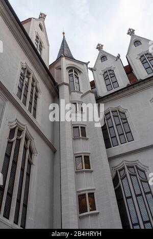 Deutschland, Sachsen, Meissen, Albrechtsburg, Burgfassade mit Turmraum, erbaut im 15. Jahrhundert, gilt als älteste Burg Deutschlands. Stockfoto