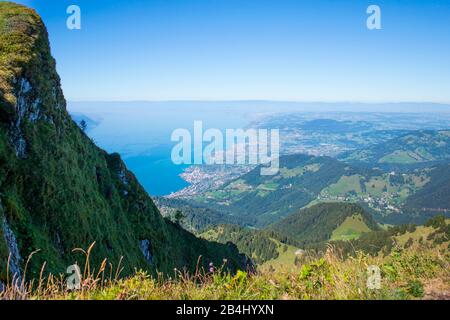 Blick auf den See, Rochers-de-Naye, Genfersee, Montreux, Waadt, Schweiz Stockfoto