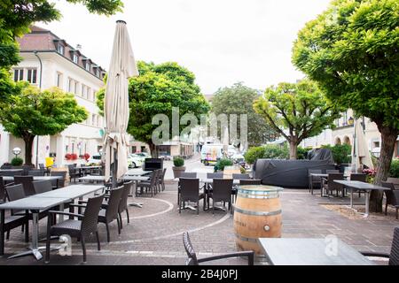 Place du Chateau, Burgviertel, Schweiz Stockfoto