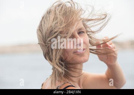 Frau, Haar, Wind, Porträt Stockfoto