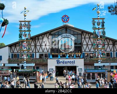 Deutschland, Bayern, München, Oktoberfest, Bräurosl Festzelt, Oktoberfestbesucher Stockfoto