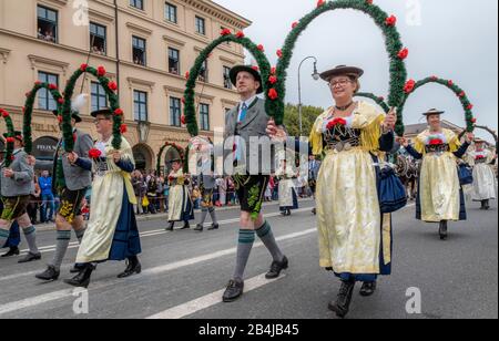 Traditionelles Kostüm - und Markierparade zum Oktoberfest, München, Oberbayern, Bayern, Deutschland, Europa Stockfoto