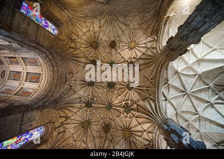 Europa, Portugal, Region Lissabon, Lissabon, Belem, Kloster Jeronimos, Klosterkirche, Santa Maria de Belem, innen, Decke Stockfoto