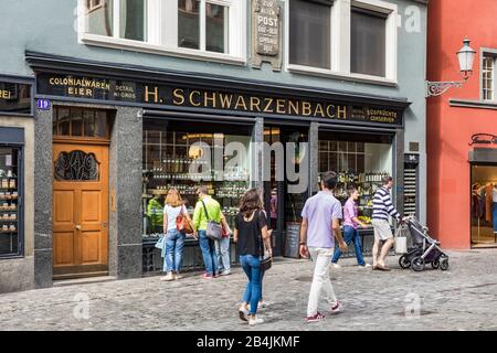 Schweiz, Kanton Zürich, Zürich, Altstadt, Niederdorf, Münstergasse, Schwarzenbach Kolonialwaren Stockfoto
