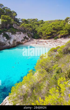 Die Vew Cala Macarelleta, Menorca, Balearen, Spanien, Europa Stockfoto