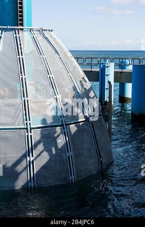 Rügen, Ostseebad Sellin, Tauchgondel mit Schatten wartender Besucher Stockfoto