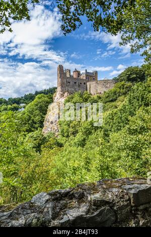 Burg Oberstein, neue Burg, eine Hügelburg der Herren von Daun-Oberstein, hoch über der Edelsteinstadt Idar-Oberstein, Stockfoto